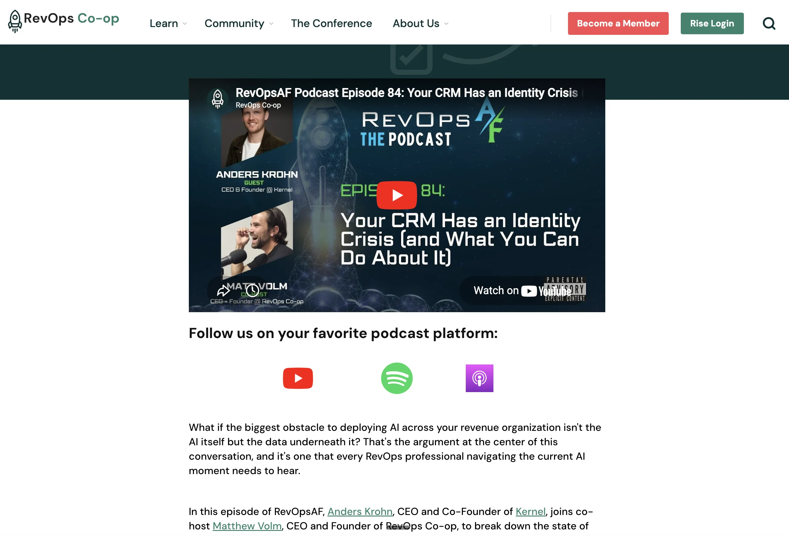 Podcast episode with AI-generated write-up published on revopscoop.com