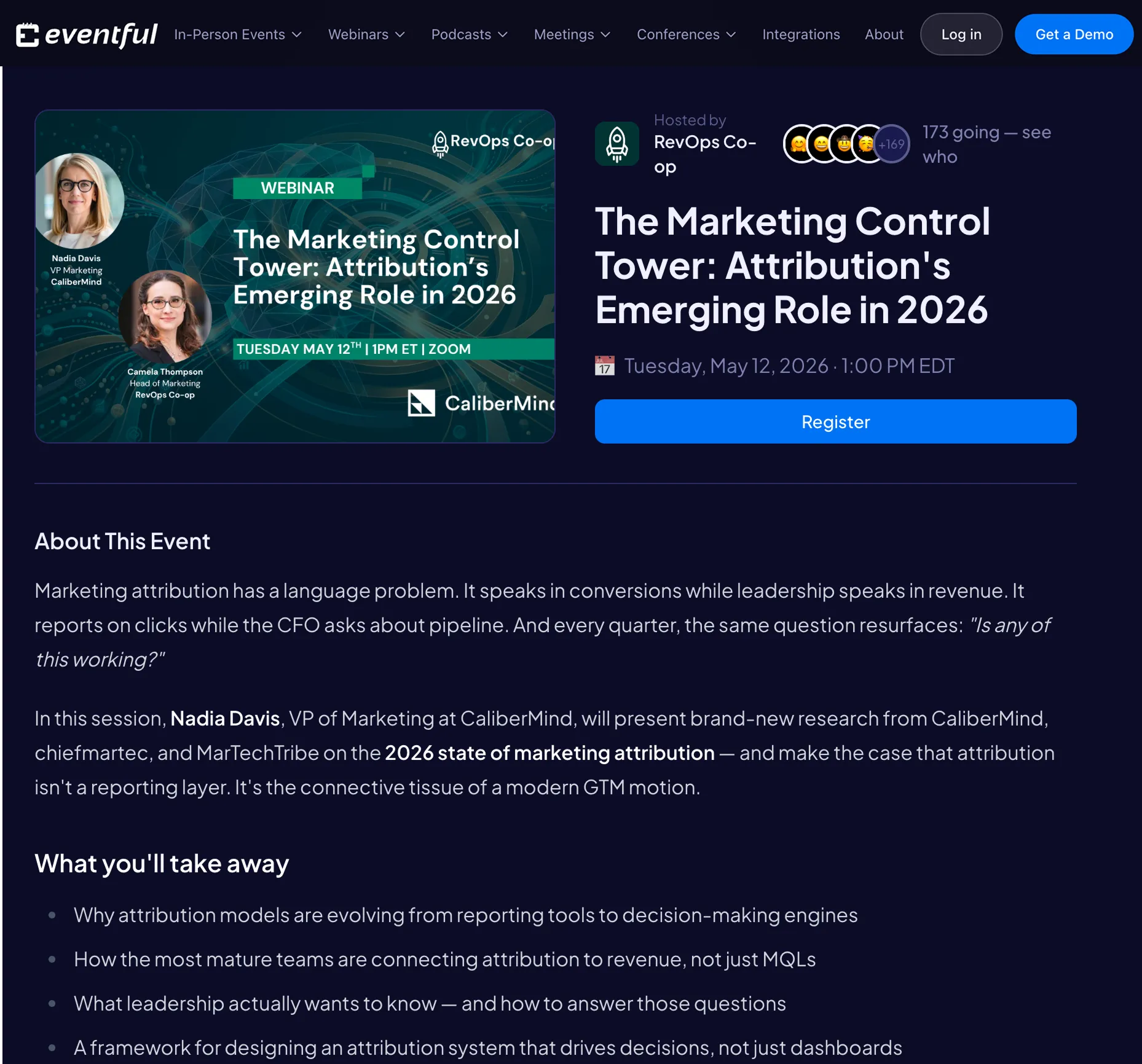 Webinar registration page on heyeventful.com